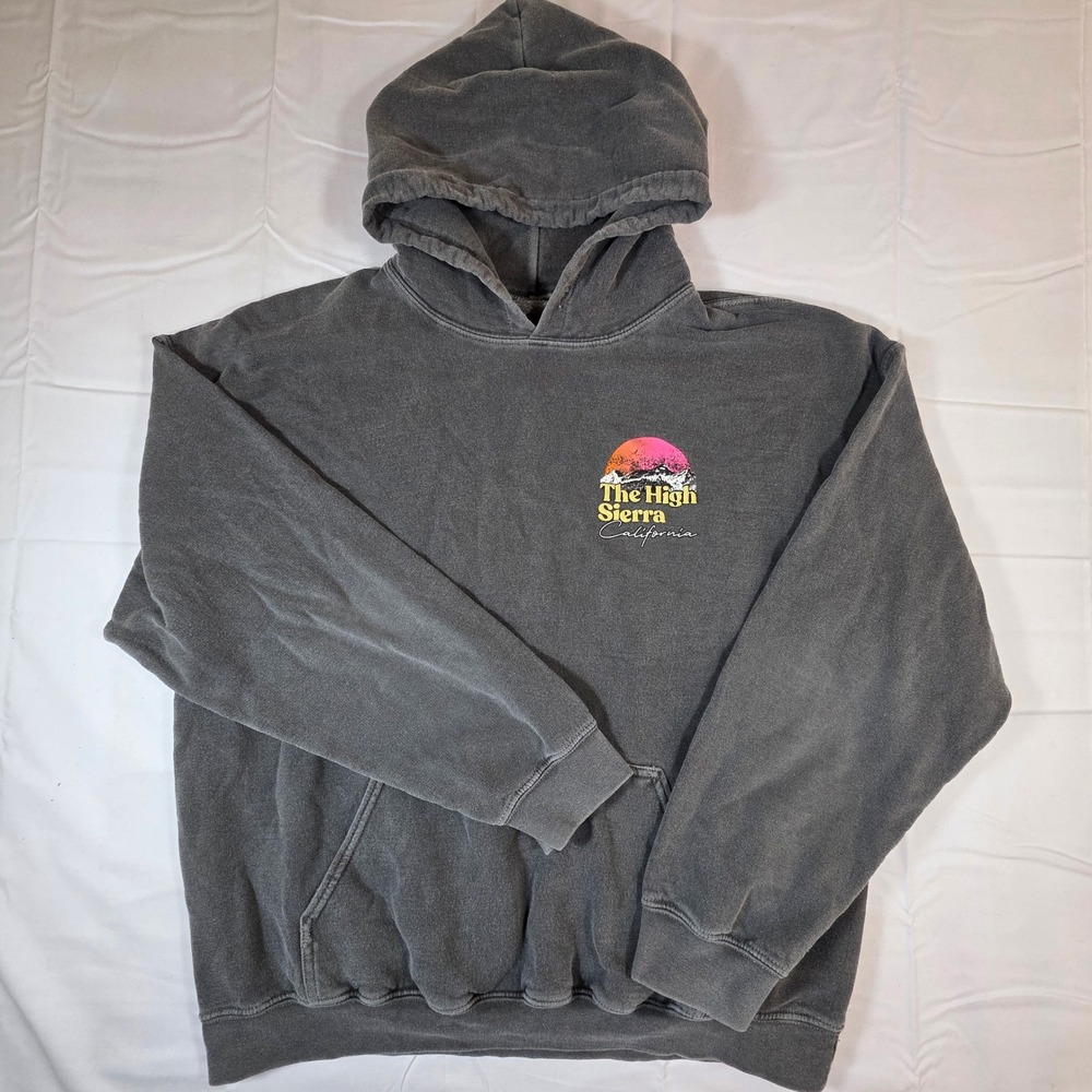 Alpha Collective High Sierra California Graphic Hoodie Washed Grey Mens Large